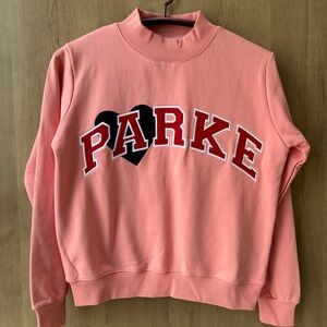 Parke Pink Mock-Neck Sweatshirt with Heart and Varsity Lettering